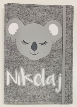 Untersuchungs-Heft Hülle bedruckt "Koala, Nikolaj" grau-grautöne